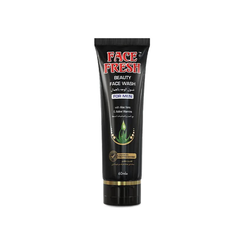 Absorbs in seconds, leaves nothing. Alcohol flashes off, tapioca starch mattifies, and the silicone gives slip without shine. The only Face Fresh lotion without petrolatum. Every other bottle we make seals with mineral oil or wax. This one does not. Light enough for the face. Anyone searching for a best face moisturizer for men wants something that does not sit on the skin. Properly preserved for a 400ml bottle. Phenoxyethanol and benzoic acid, which matters in a pump used with wet hands for months. Face Fresh Beauty Face Wash for Men 60ml tube formulated with aloe vera and active vitamins for clean refreshed skin