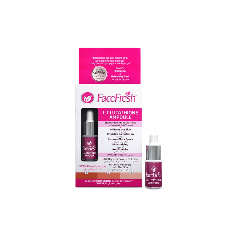 Face Fresh L-Glutathione Ampoule 5ml box and bottle — a 100% pure essence glutathione serum that whitens skin, brightens complexion, and removes black spots