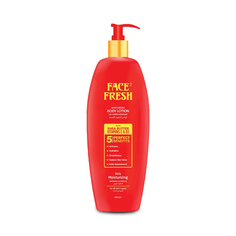 Face Fresh Moisturising Body Lotion 400ml pump bottle with organic shea butter and vitamins E and B3 — a daily moisturizing lotion for dry skin suitable for all skin types