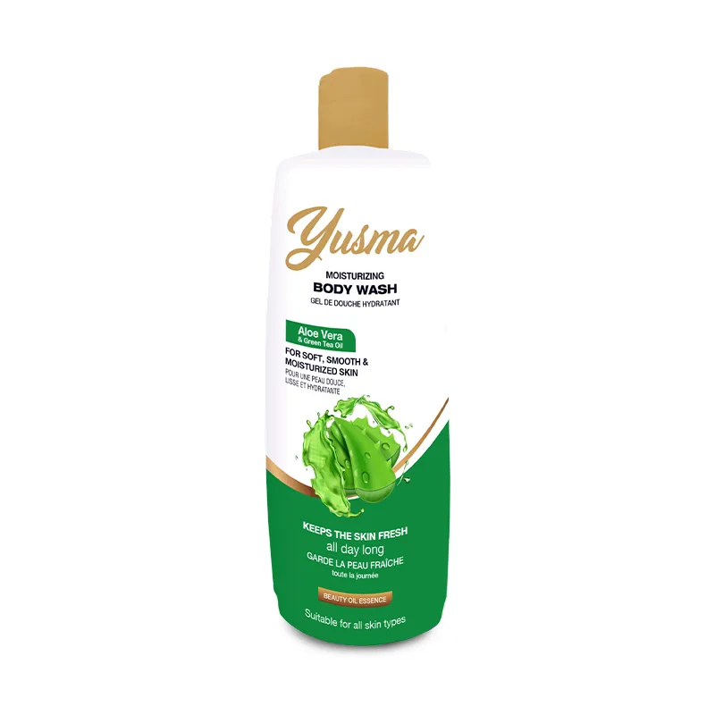 Yusma aloe vera body wash 400ml bottle with green tea oil for soft, smooth, and moisturized dry skin