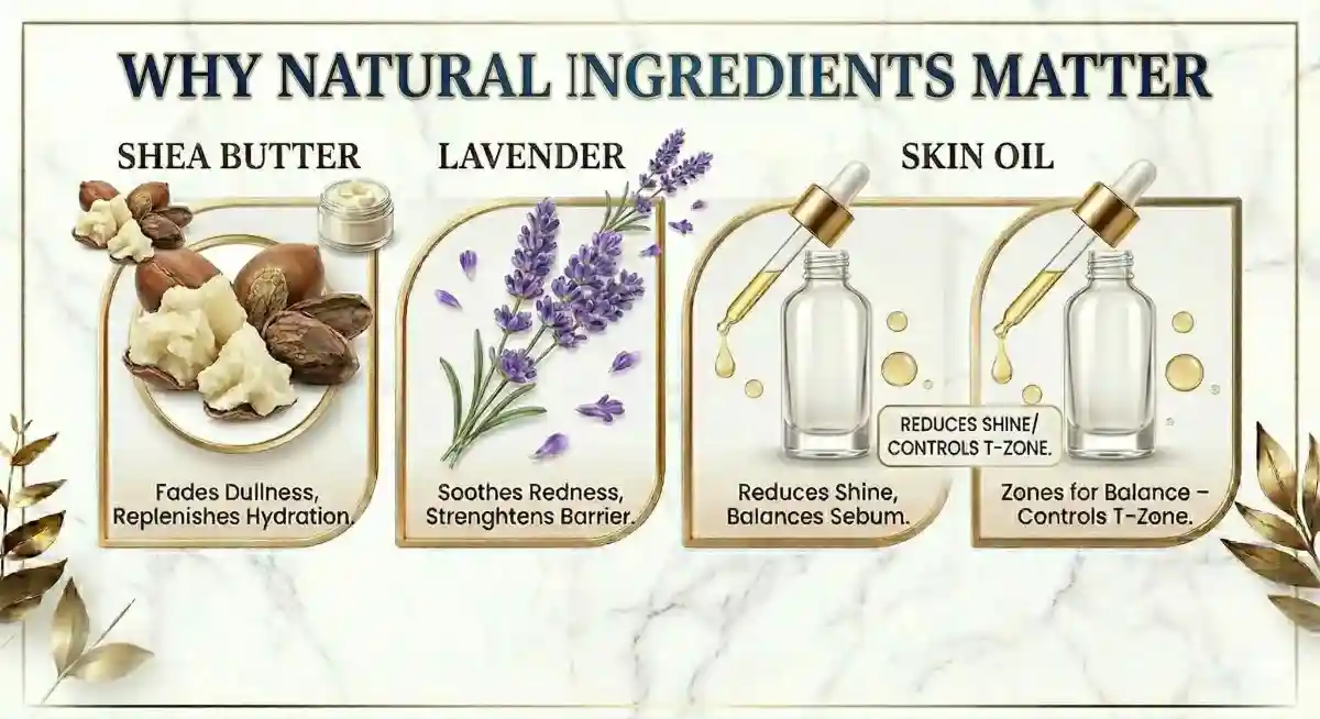 Natural ingredients like shea butter and lavender used in the best soap for dry and oily skin