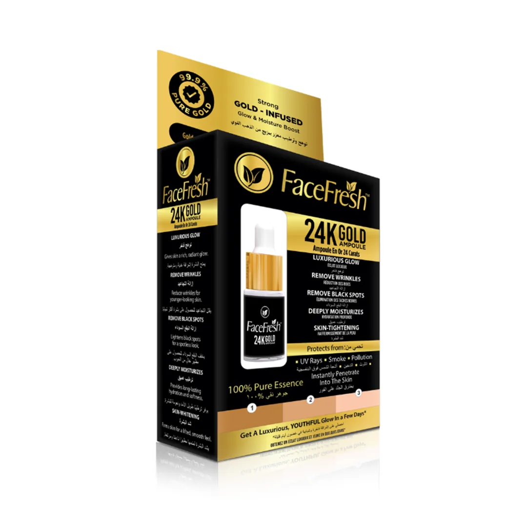 Face Fresh 24K Gold Ampoule serum for facial skin tightening, deep hydration, and dark spot removal.