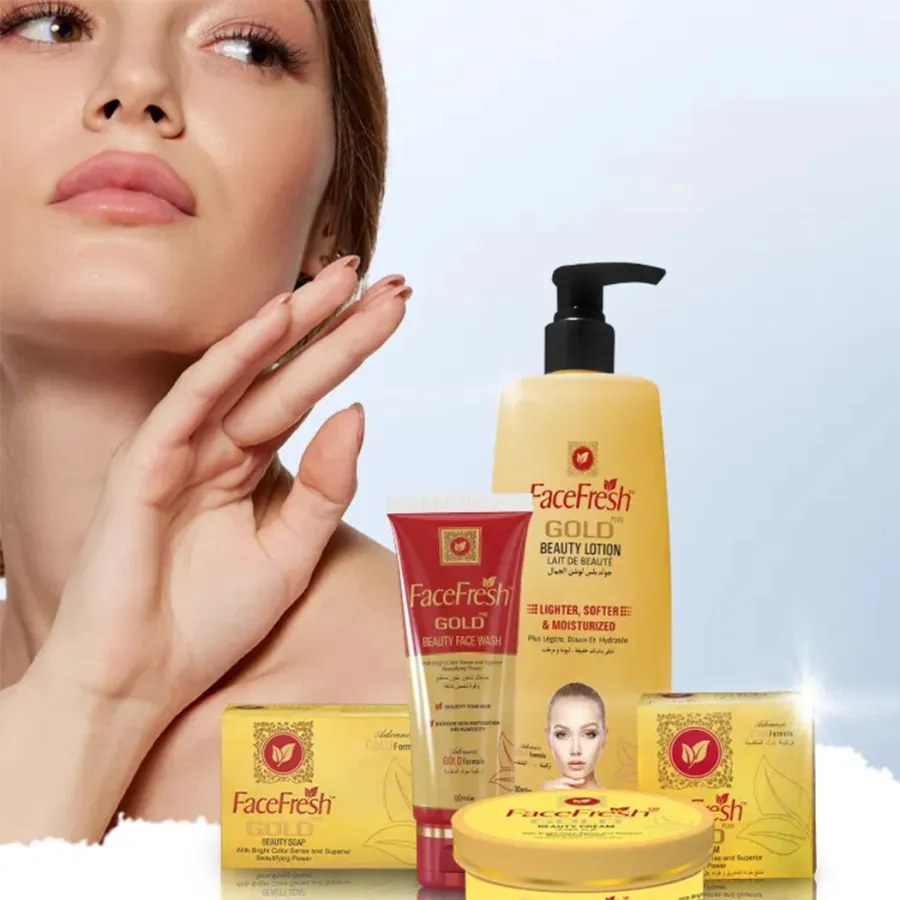 Face Fresh Gold beauty lotion, face wash, beauty cream and beauty soap set for glowing skin